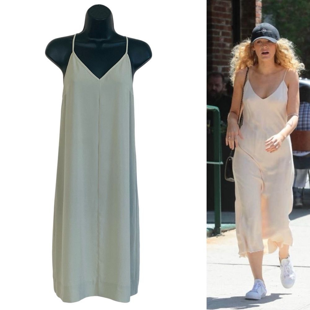 By Malene Birger Sage Celadon Green Minimalist Silk Crepe Slip Dress Sz 32/US 2